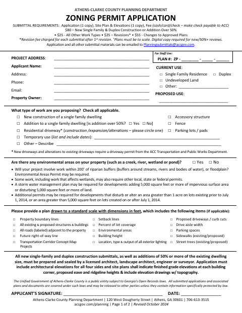 First page of the Zoning Permit Application