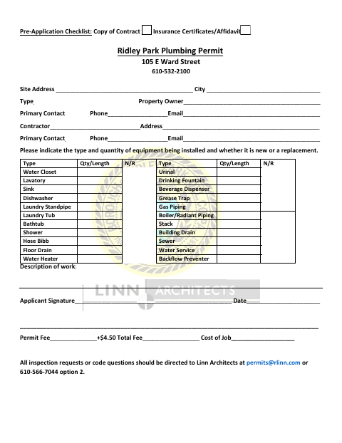 First page of the Plumbing Permit