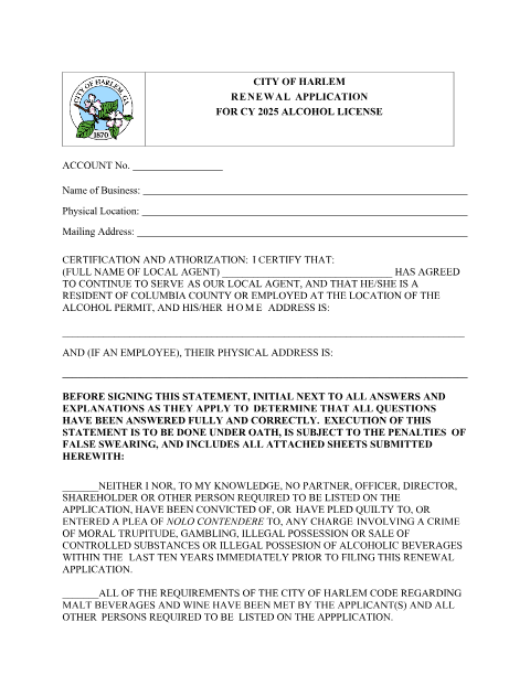 First page of the Alcohol License Renewal Certification and Authorization