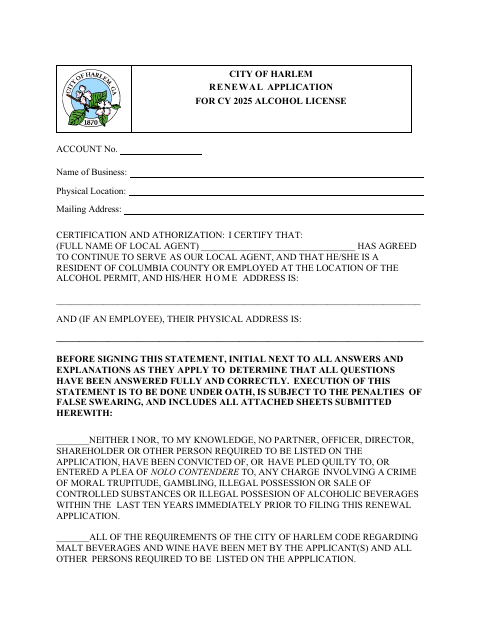 First page of the Alcohol License Renewal Certification and Authorization