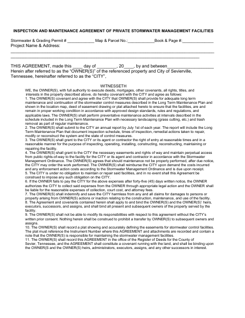 First page of the Stormwater Inspection and Maintenance Agreement
