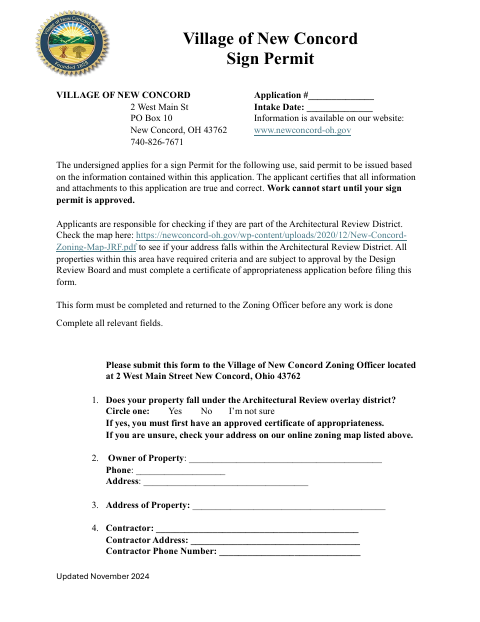 First page of the Sign Permit