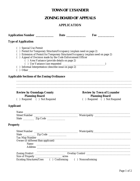 First page of the Zoning Board of Appeals Application