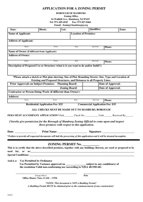First page of the Application for a Zoning Permit