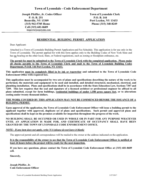 First page of the Residential Building Permit Application