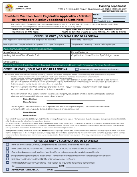 First page of the Short-Term Vacation Rental Registration Application