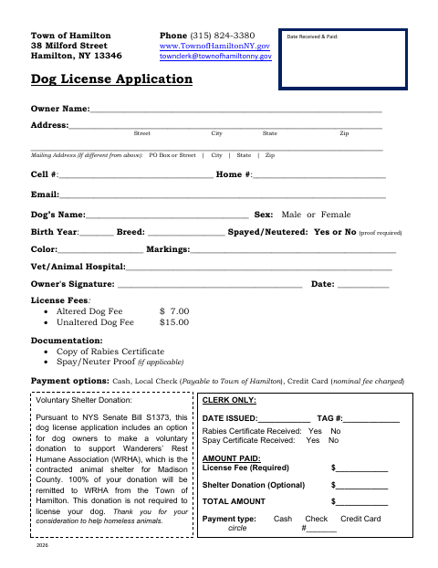 First page of the Dog License Application
