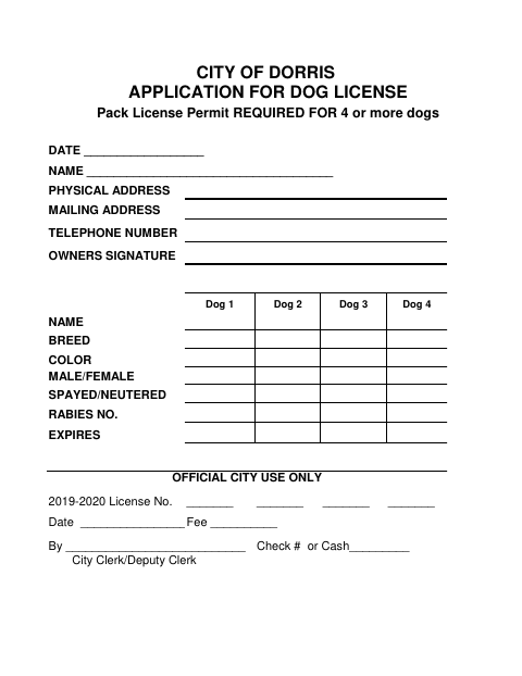 First page of the Application for Dog License