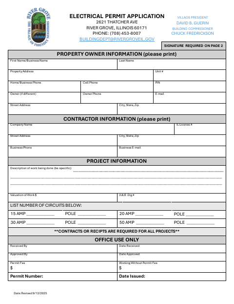 First page of the Electrical Permit Application