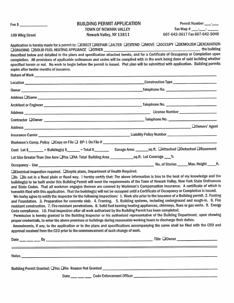 First page of the Building Permit Application
