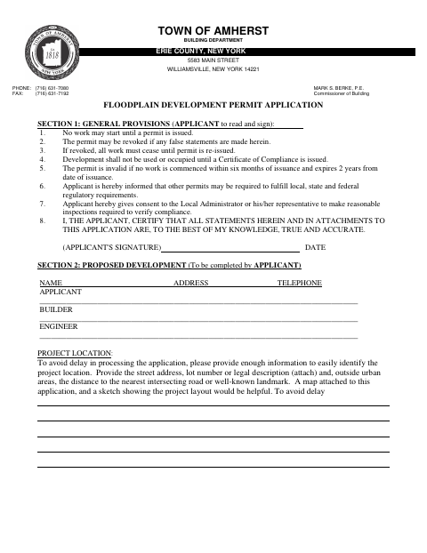 First page of the Floodplain Development Permit Application