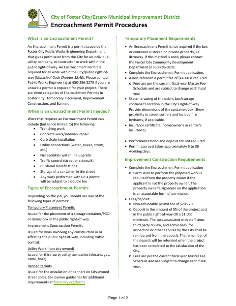 First page of the Encroachment Permit Application