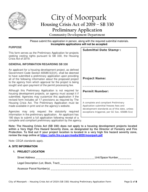 First page of the Housing Preliminary Application