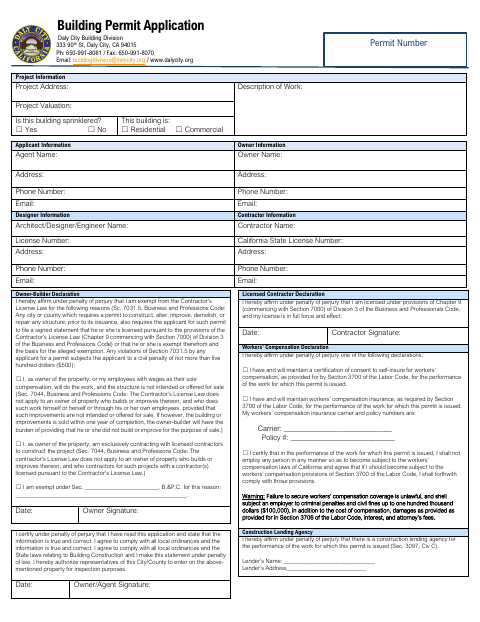 First page of the Building Permit Application