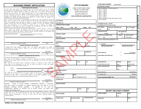 First page of the Townhome Building Permit Application