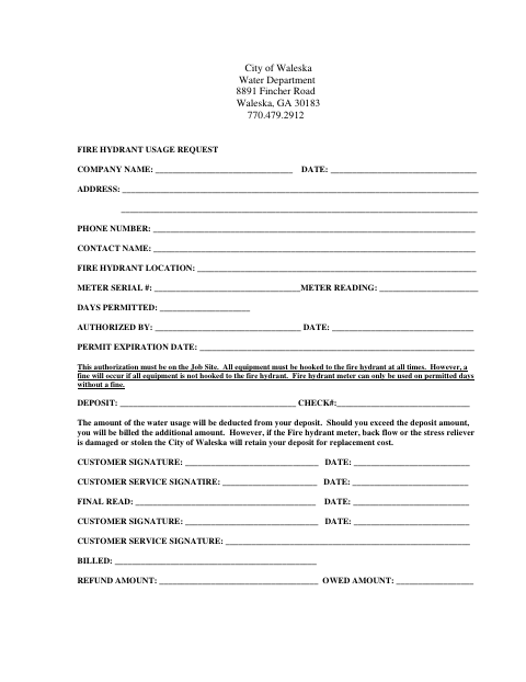 First page of the Fire Hydrant Usage Request