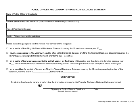 First page of the Public Officer and Candidate Financial Disclosure Statement