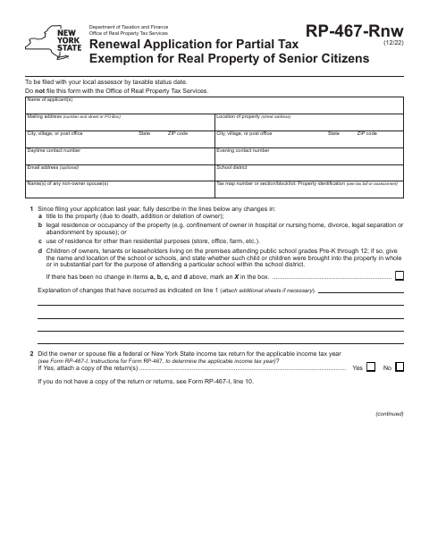 First page of the Renewal Application for Partial Tax Exemption for Real Property of Senior Citizens