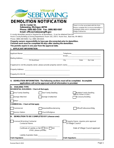 First page of the Demolition Notification