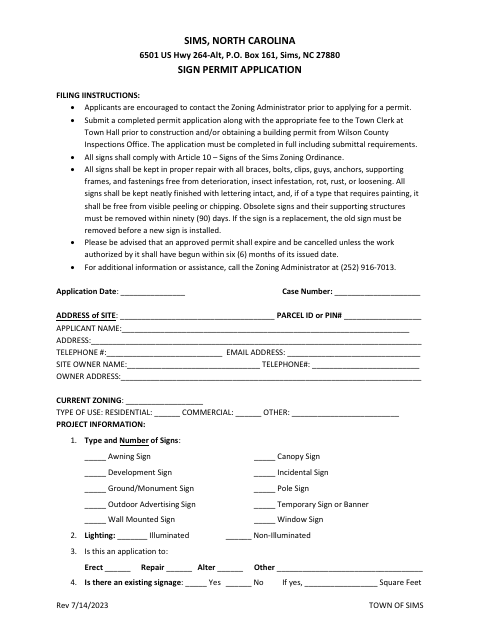 First page of the Sign Permit Application