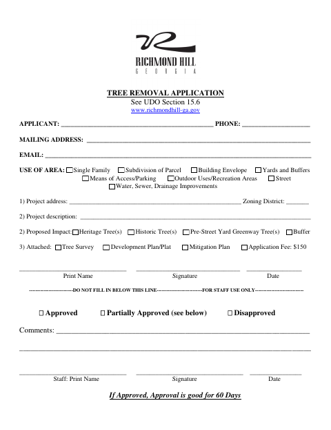 First page of the Tree Removal Application