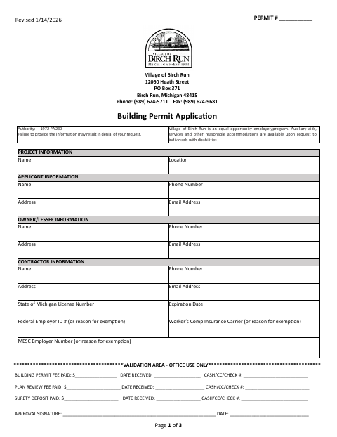 First page of the Building Permit Application