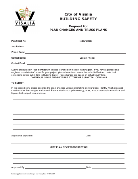 First page of the Request for Plan Changes and Truss Plans