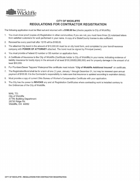 First page of the Contractor New Registration Packet