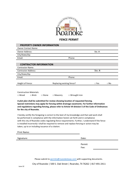 First page of the Fence Permit