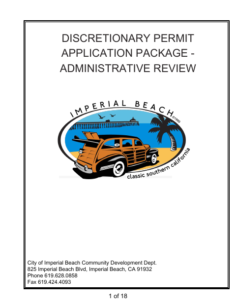 First page of the Discretionary Permit Application Package – Administrative Review
