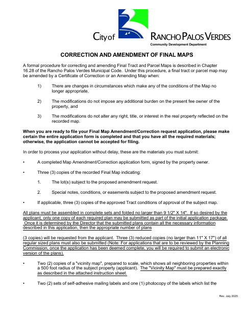 First page of the Correction and Amendment of Final Maps