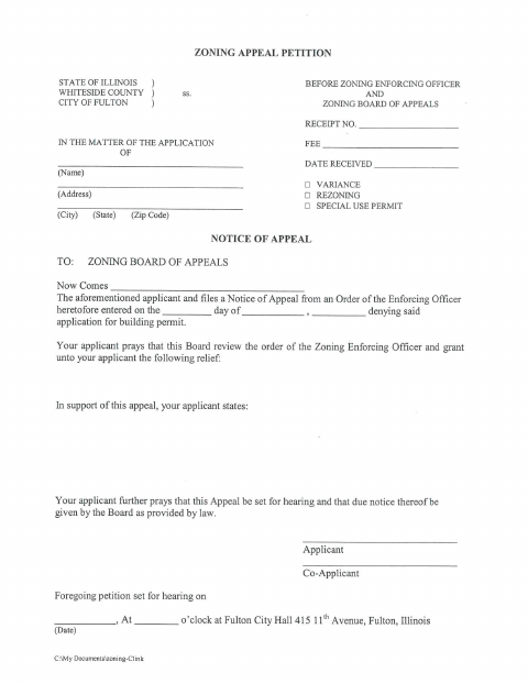 First page of the Zoning Appeal Petition