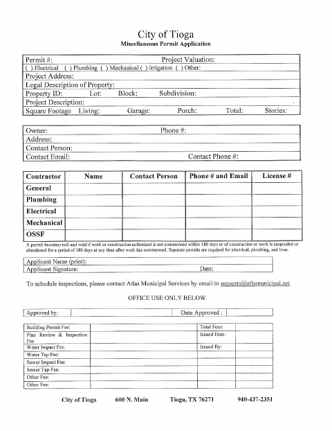First page of the Miscellaneous Permit Application