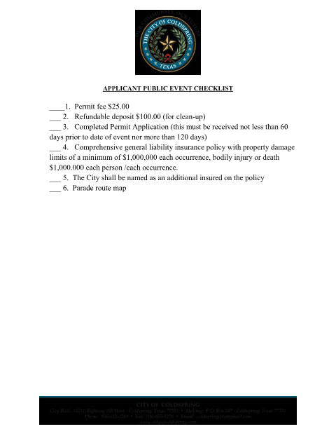 First page of the Public Event Application Checklist