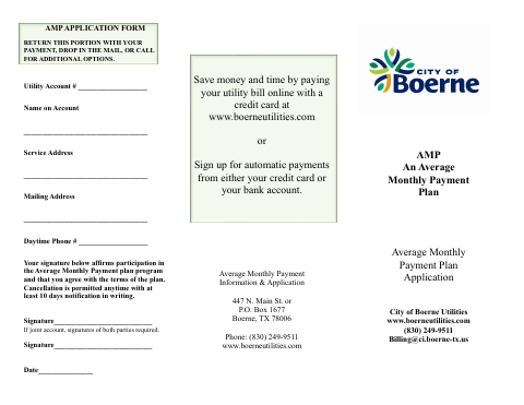 First page of the Average Monthly Payment Plan Application