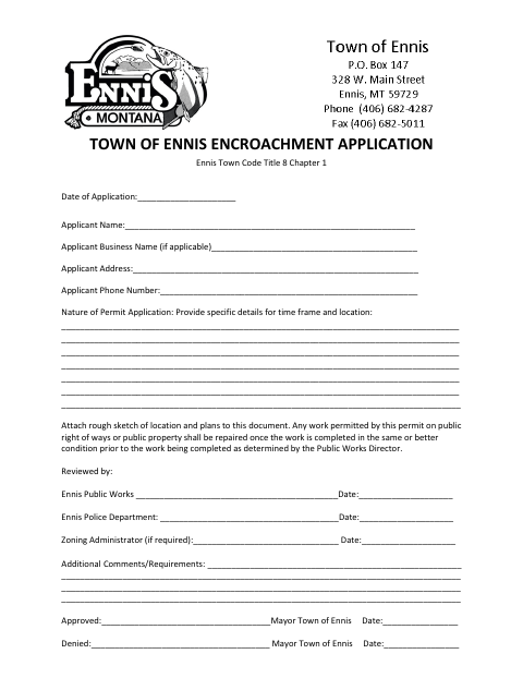 First page of the Encroachment Application