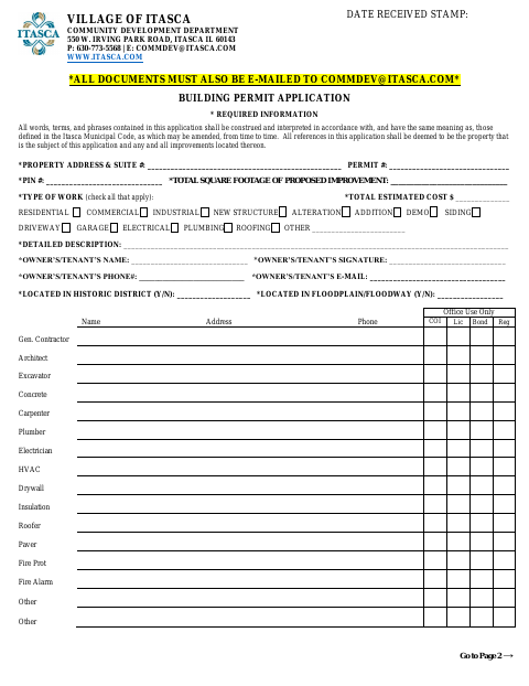 First page of the Building Permit Application
