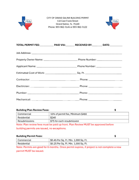 First page of the Building Permit Application for New Builds