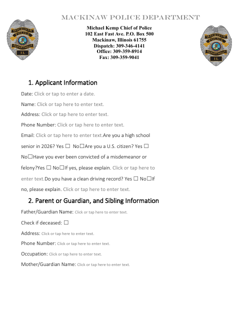 First page of the Police Department Scholarship Form