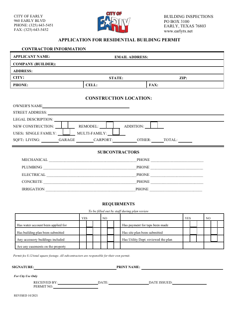 First page of the Application for Residential Building Permit