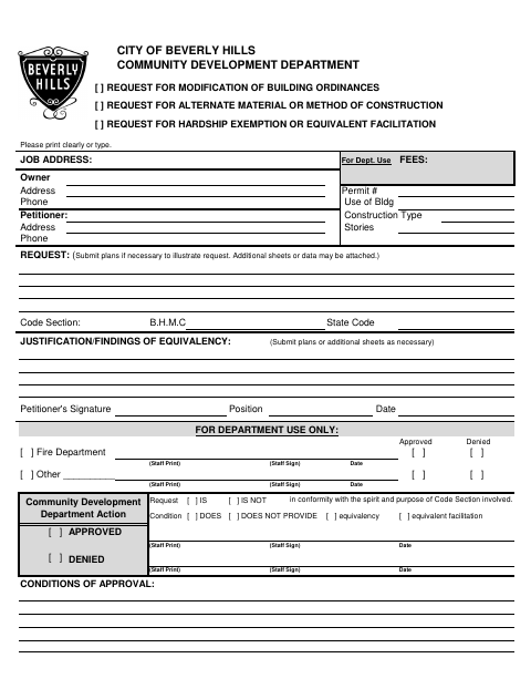 First page of the Request for Modification