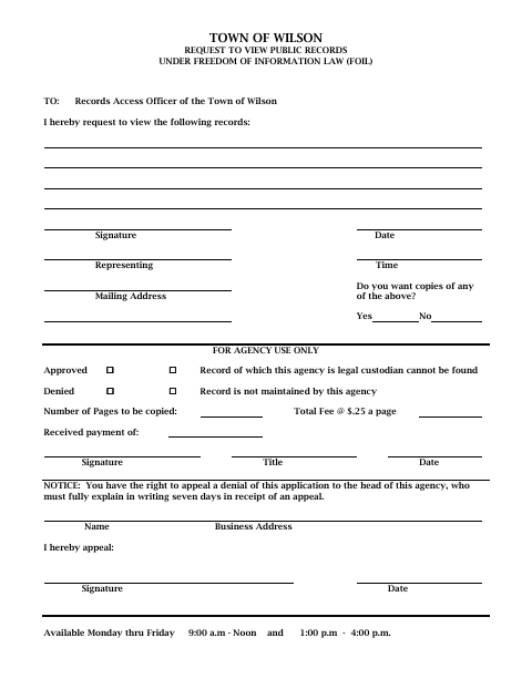 First page of the Request to View Public Records Under Freedom of Information Law