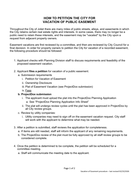 First page of the Petition for Vacation of Public Easement