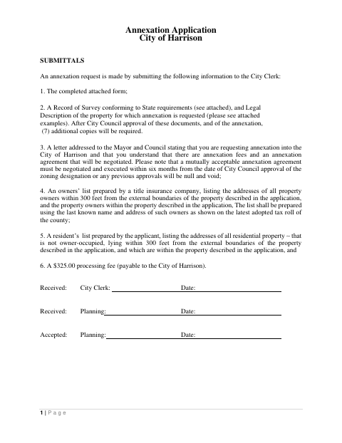 First page of the Annexation Application