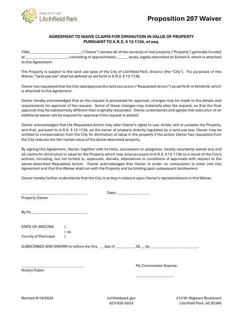 First page of the Proposition 207 Waiver