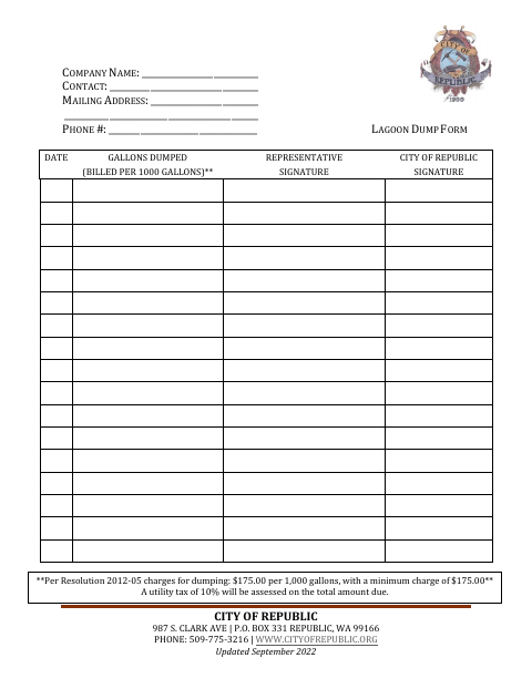 First page of the Lagoon Dump Form