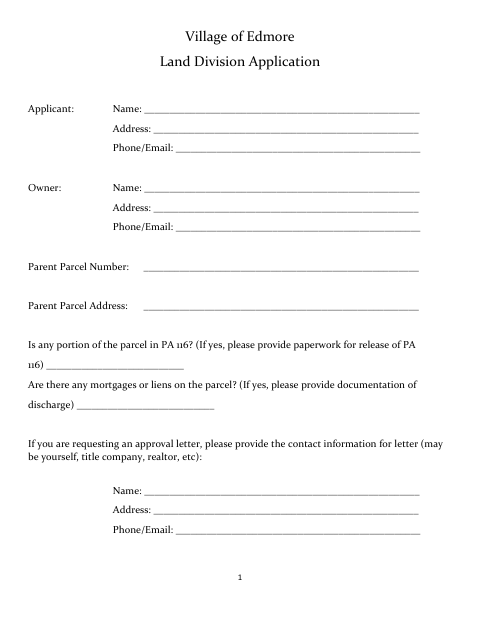 First page of the Land Division Application