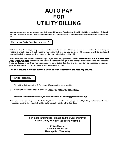 First page of the Auto Pay Service Application