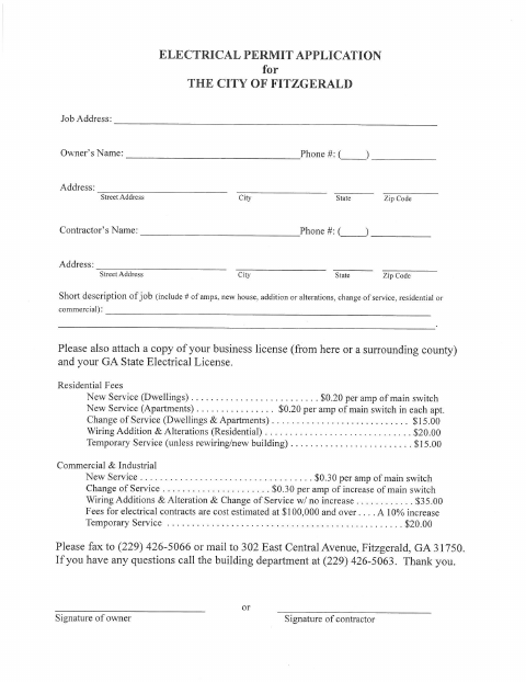 First page of the Electrical Permit Application