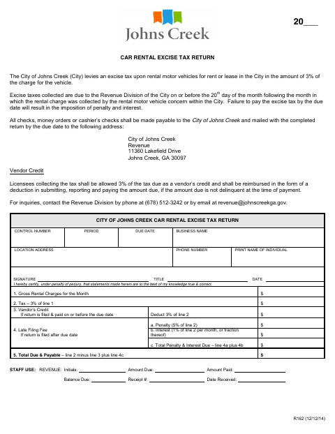 First page of the Car Rental Excise Tax Return